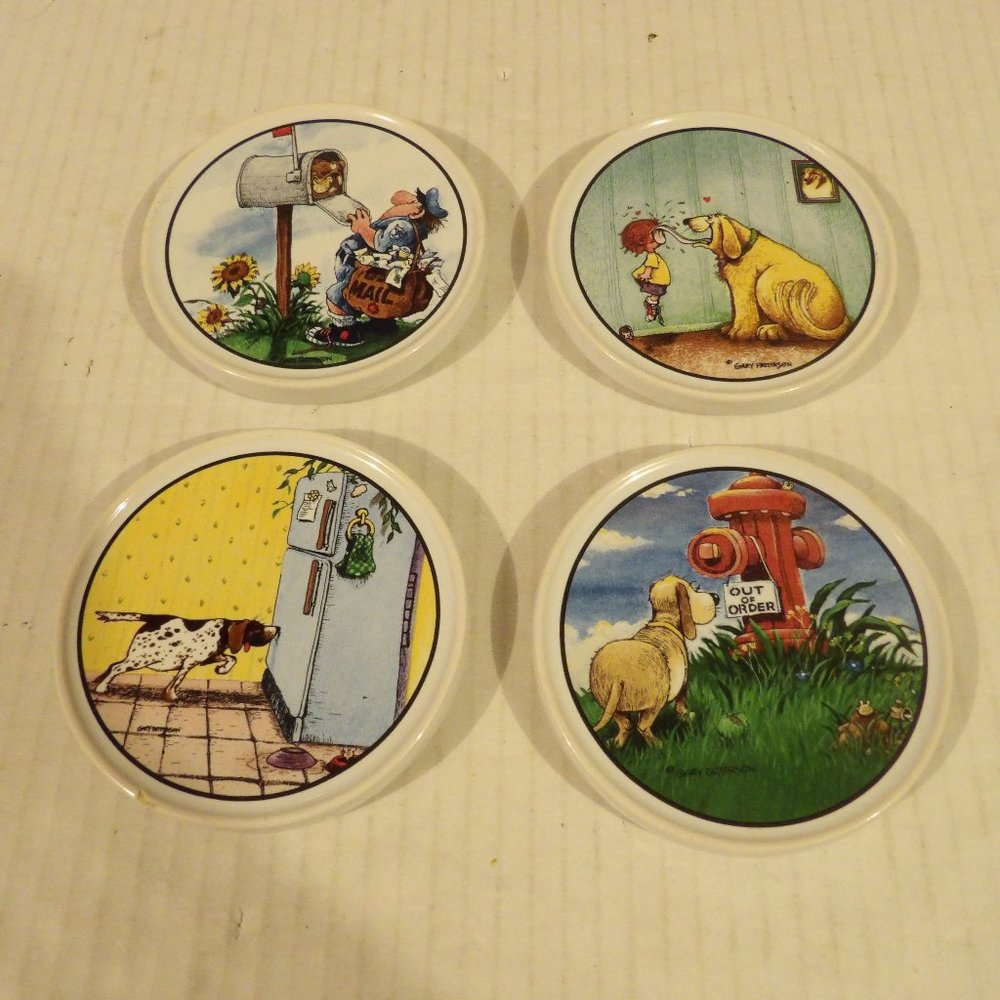 + Set of 4 Gary Patterson Clay Design Ceramic Non-Slip Coaster Dog Lovers 4"